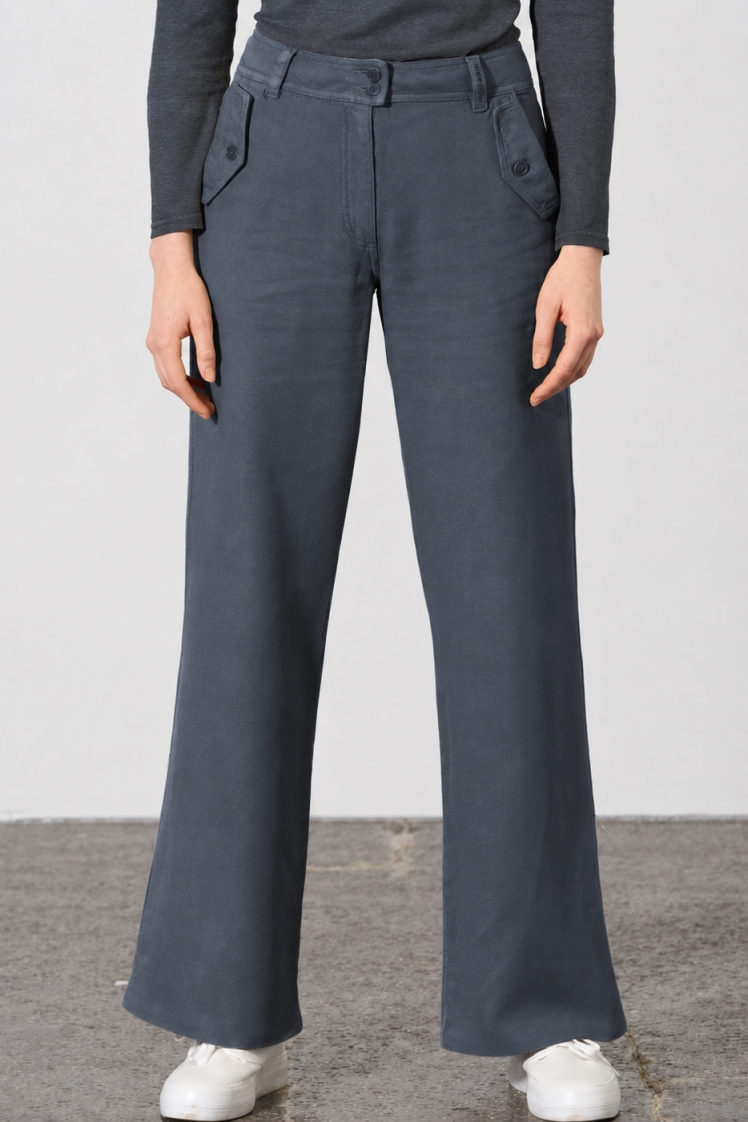 HempAge Damen vegan Hose Hohe Leibh&Atilde;&para;he Palazzo Schnitt Dunkelgrau