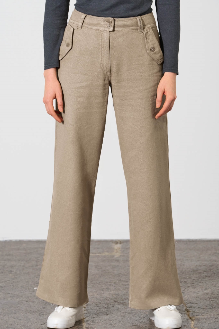 HempAge Damen vegan Hose Highrise Palazzo Grit Beige