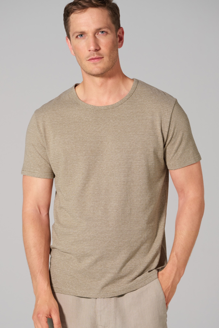 HempAge Herren vegan T-Shirt Striped Shitake Beige/Natur