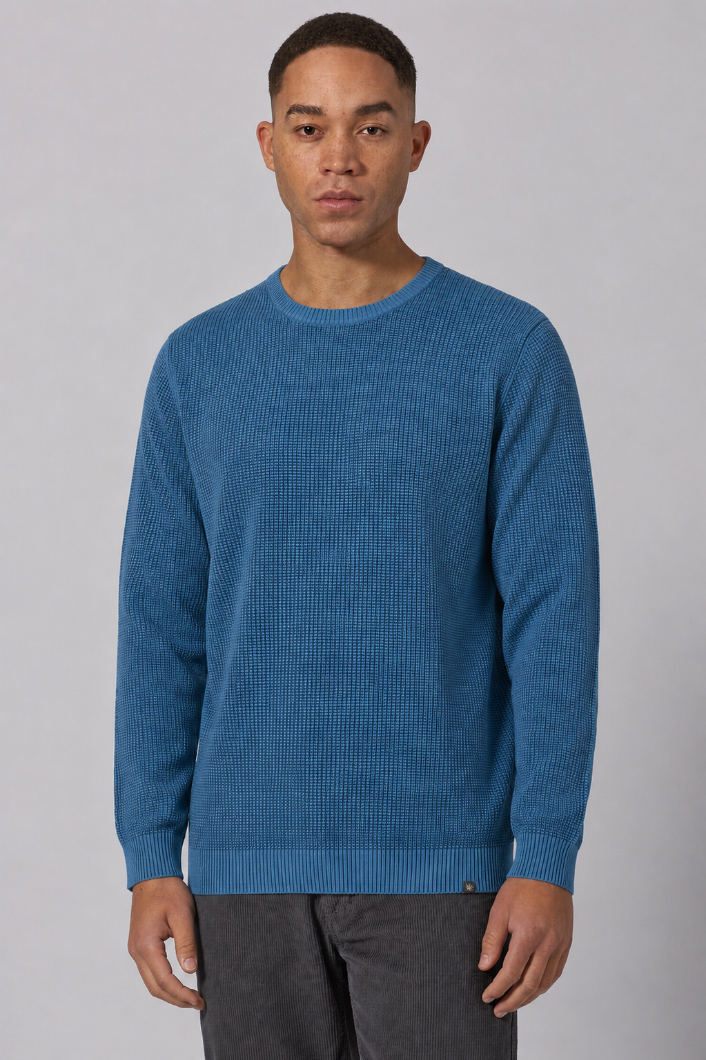 HempAge Herren vegan Strickpullover Zweifarbig Ozeanblau/Riffblau