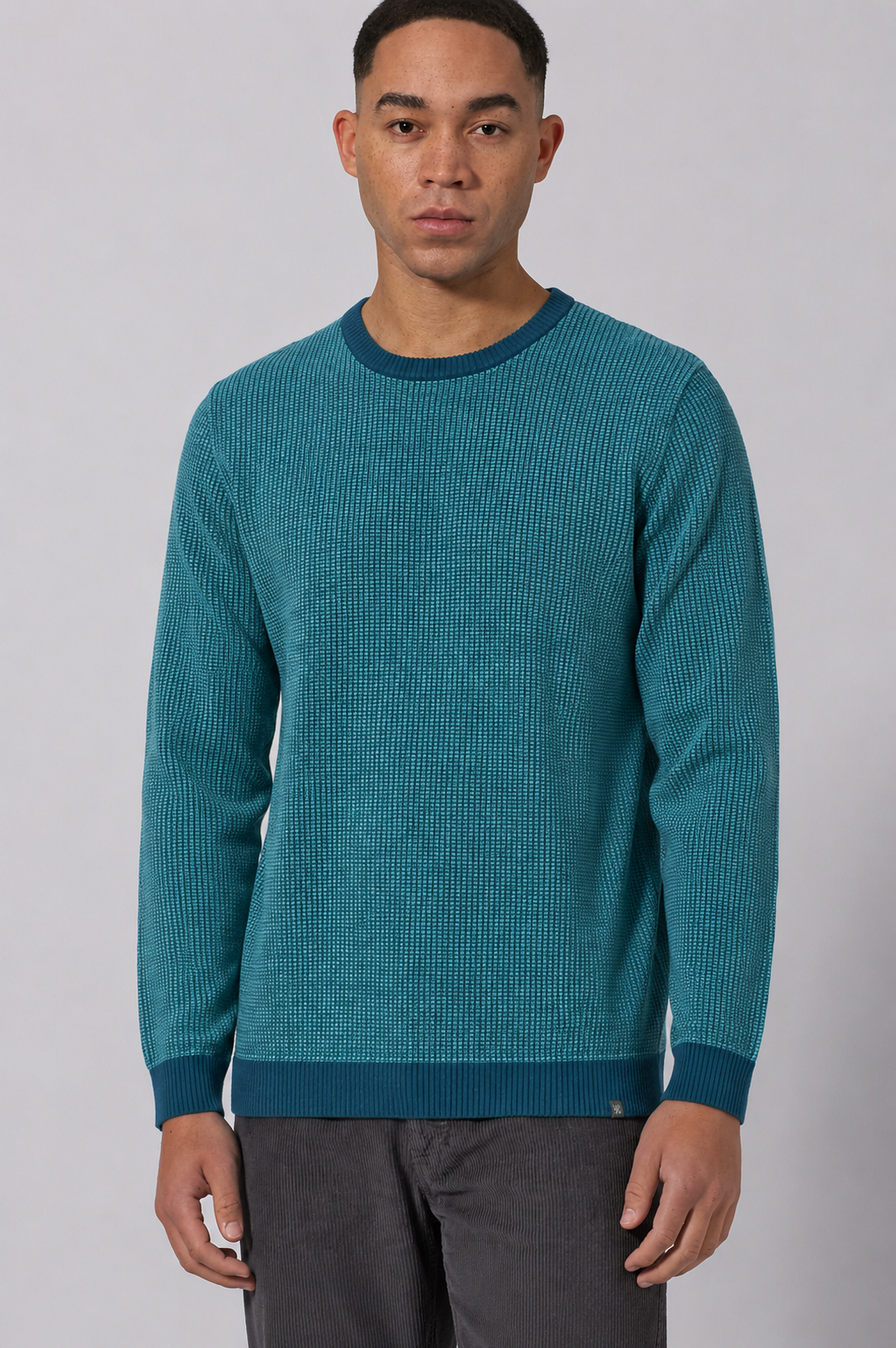 HempAge Herren vegan Strickpullover Zweifarbig Reef Blau/Shelf Blau