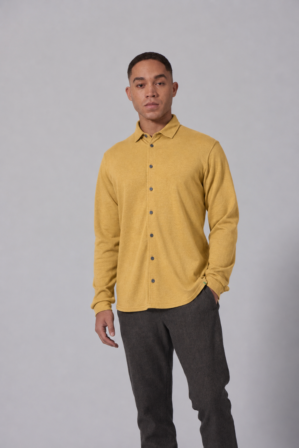 HempAge Herren vegan Hemd Aus Slub Jersey Dijon Gelb