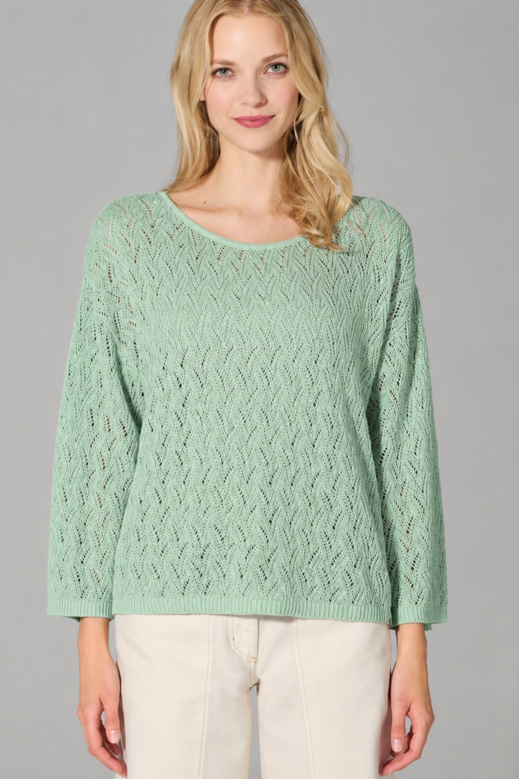 HempAge Damen vegan Pullover Mit Ajourmuster Menta Gr&Atilde;&frac14;n