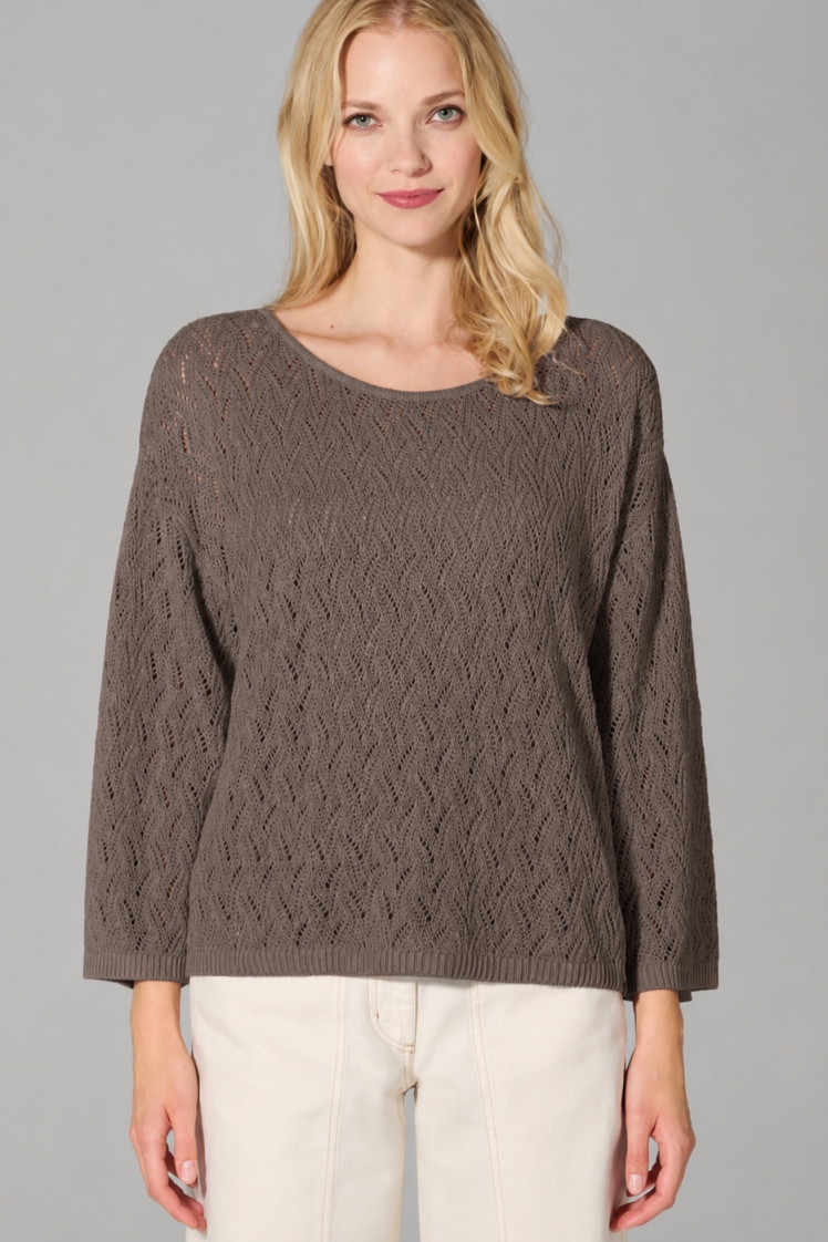 HempAge Damen vegan Pullover Mit Ajourmuster Staubbraun
