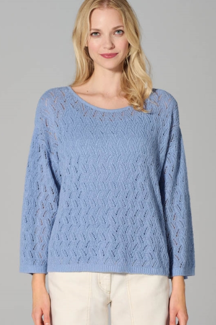 HempAge Damen vegan Pullover Mit Ajourmuster Wasserblau