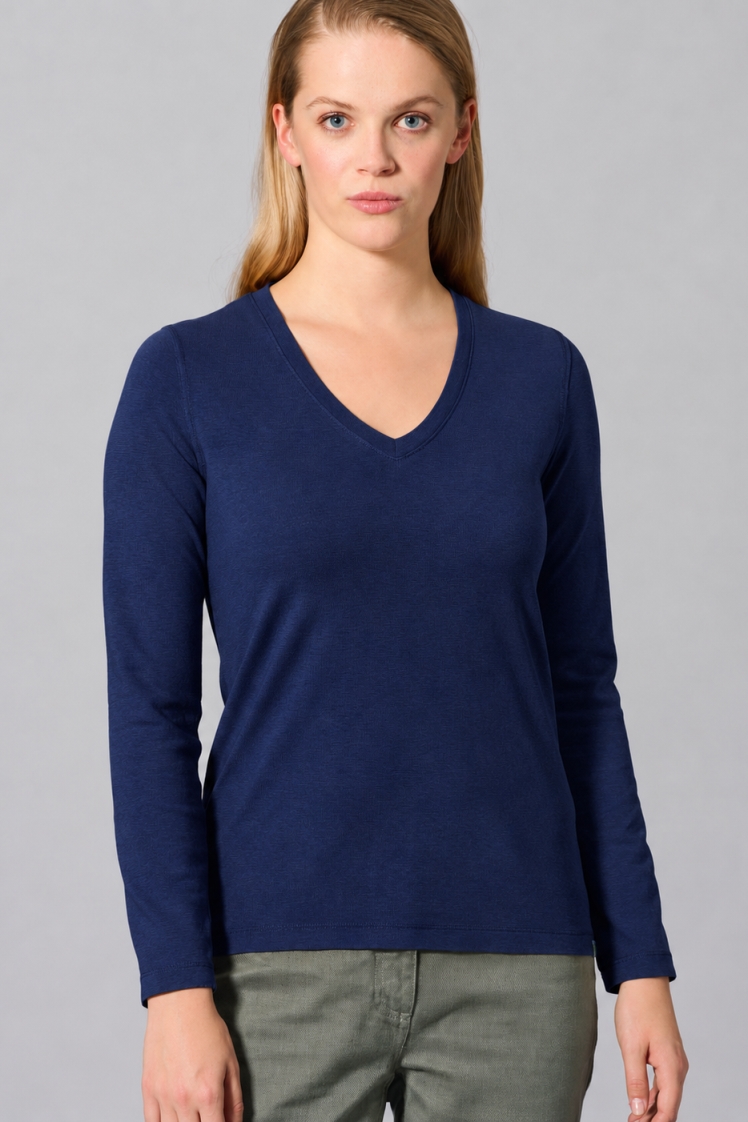 HempAge Damen vegan Sportliches Langarm-T-Shirt Farbe Nachtblau