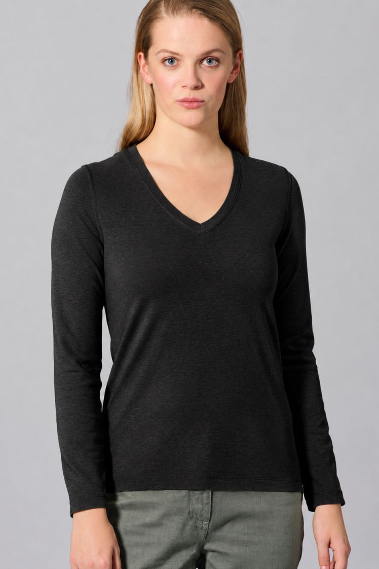 HempAge Damen vegan Sportliches Langarm T-Shirt Schwarz