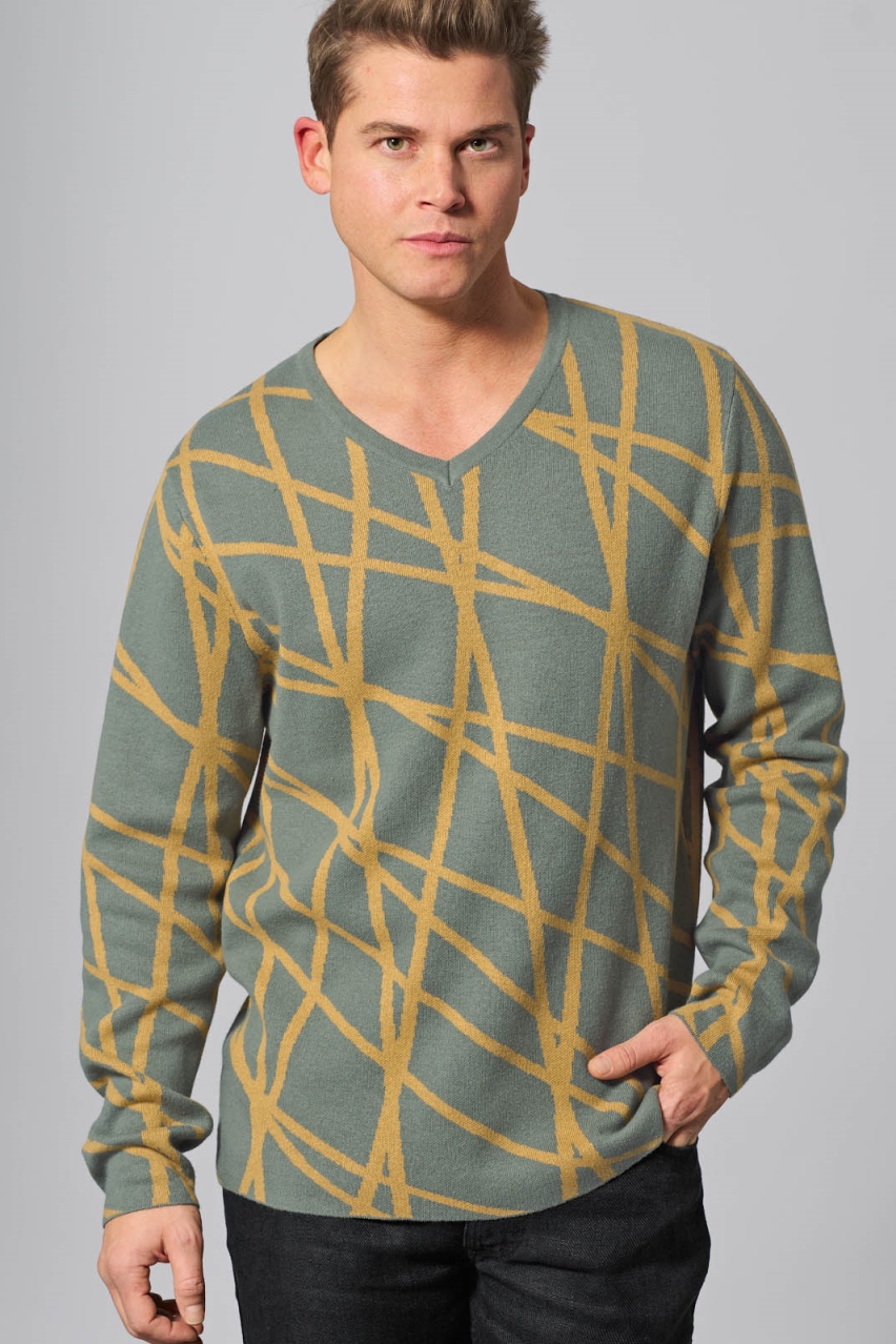 HempAge Herren vegan Pullover Mit Modernem V-Ausschnitt Thymiangr&Atilde;&frac14;n/Dijon-Gelb