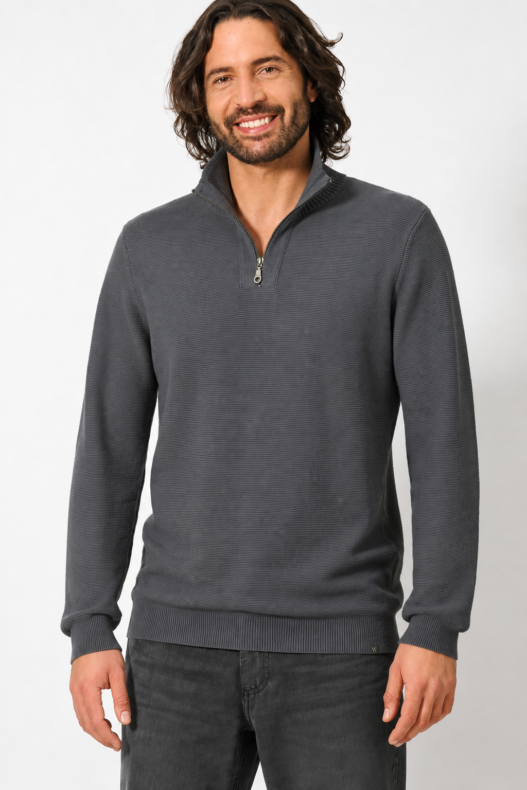 HempAge Herren vegan Pullover Troyer In Schiefergrau