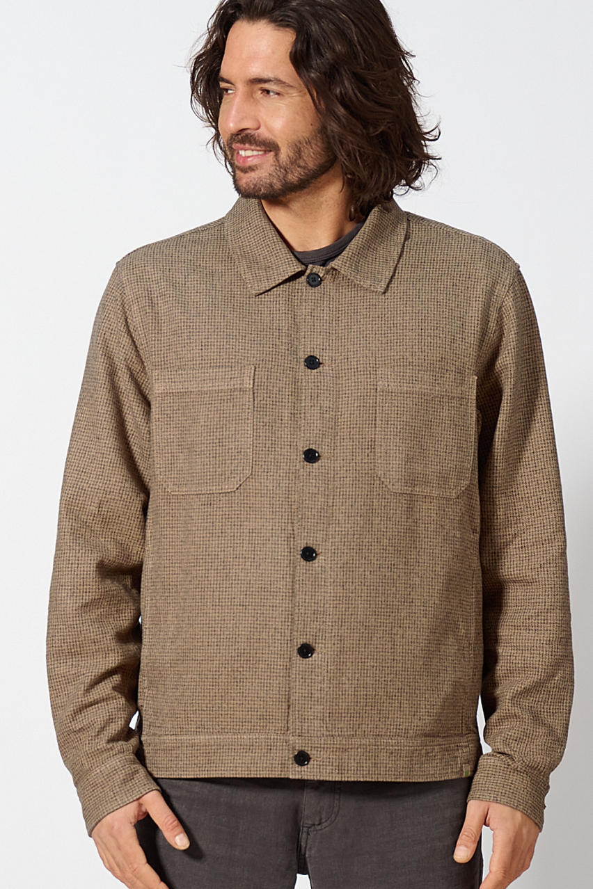 Hempage men vegan Jacket Checked Houndstooth Pattern Shitake Brown