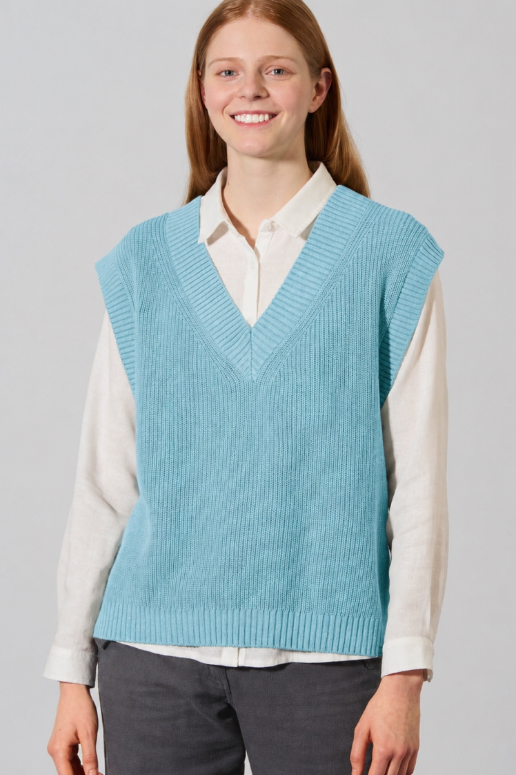 Hempage womens vegan Sweater Vest Wave Blue