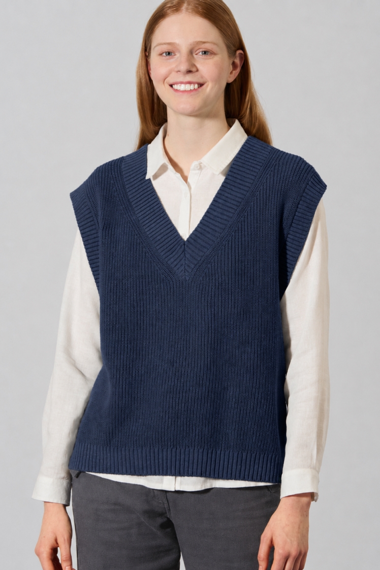 Hempage womens vegan Sweater Vest Navy