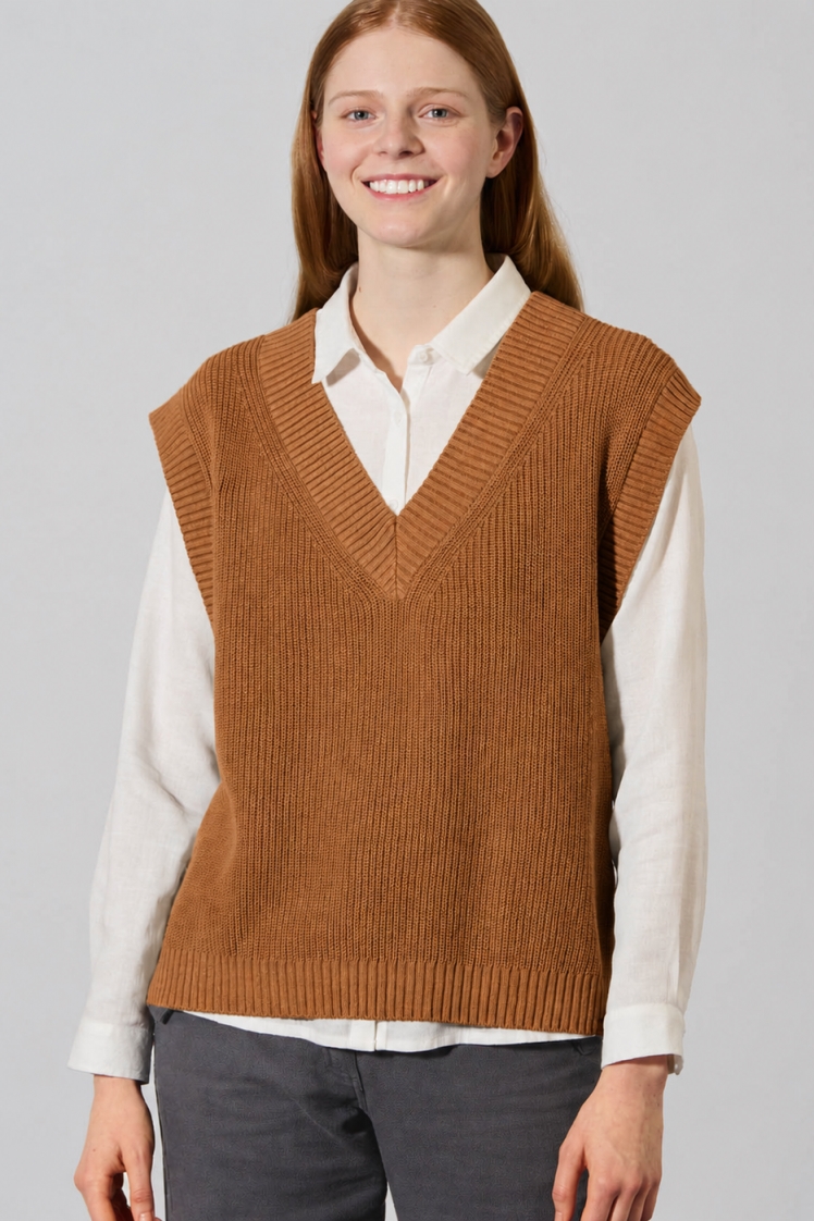 Hempage womens vegan Sweater Vest Almond Brown