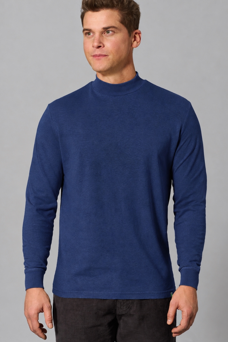 HempAge Herren vegan Rollkragenpullover Mit Langen &Atilde;&bdquo;rmeln Nachtblau