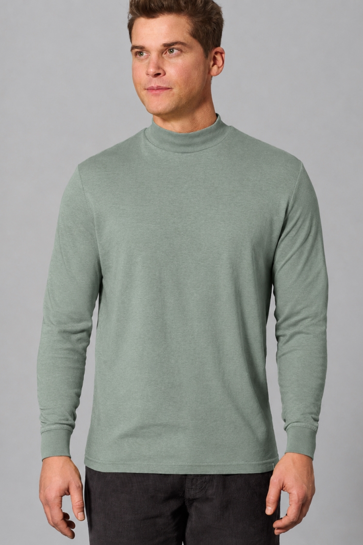 HempAge Herren vegan Rollkragenpullover Mit Langen &Atilde;&bdquo;rmeln Thymiangr&Atilde;&frac14;n