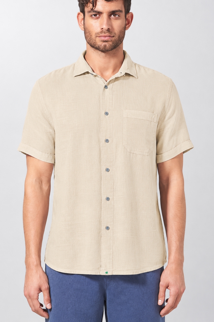 HempAge Herren vegan Kurzarmhemd Gobi Beige