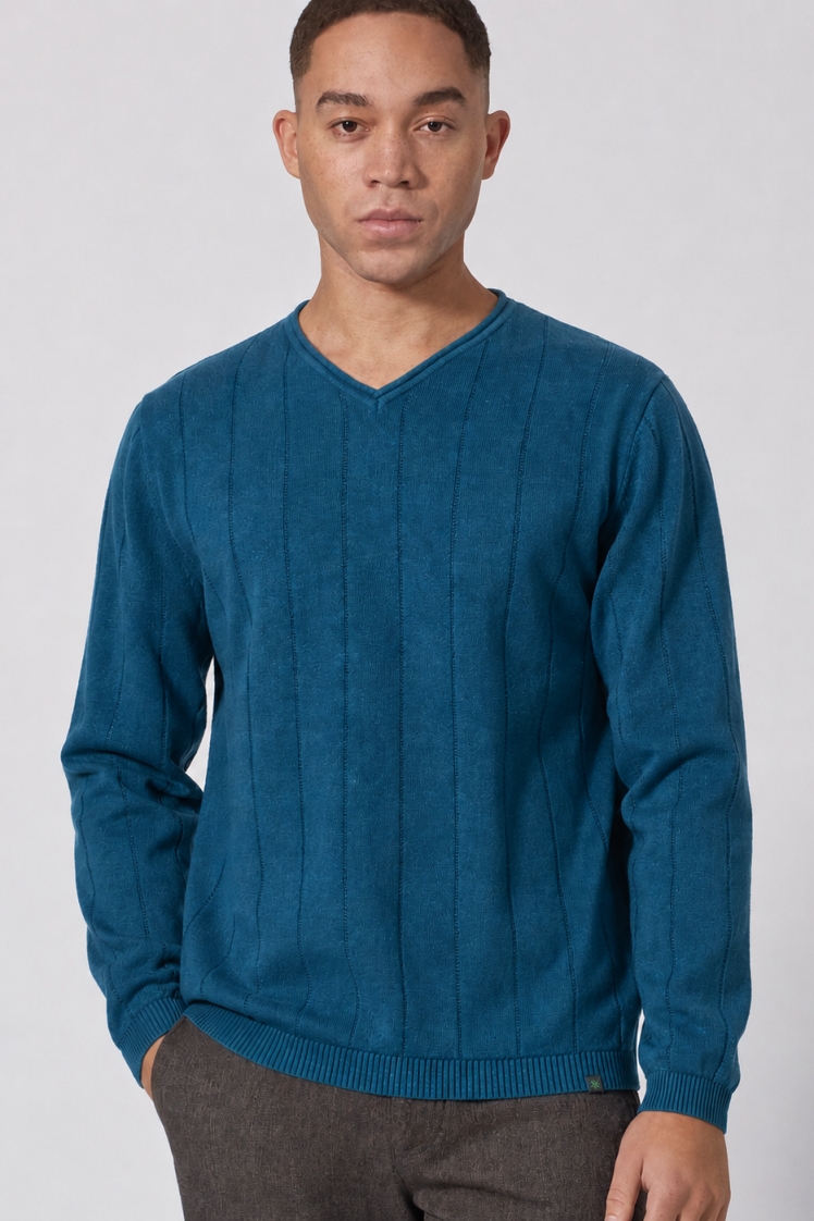 HempAge Herren vegan Strickpullover Striped Reef In Blaugr&Atilde;&frac14;n