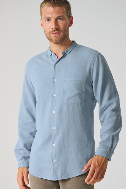 Hempage Herren vegan Langarmhemd Rauchblau
