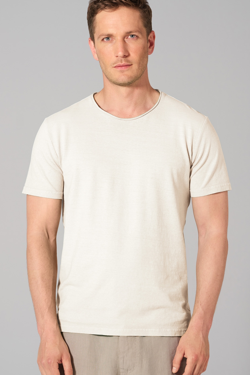 HempAge Herren vegan T-Shirt Mit Gerolltem Saum Cremefarben