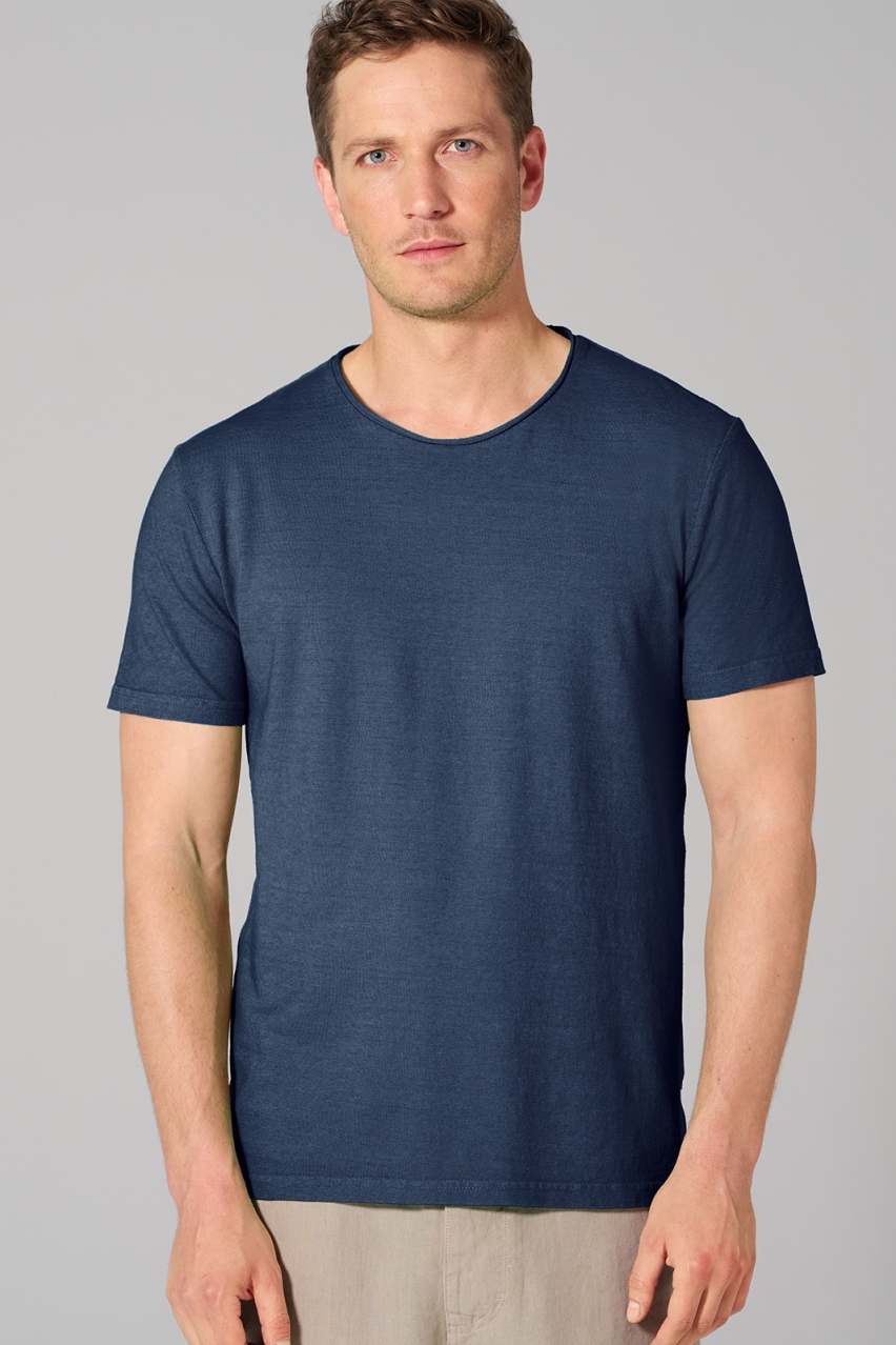HempAge Herren vegan T-Shirt Mit Gerolltem Saum Marineblau