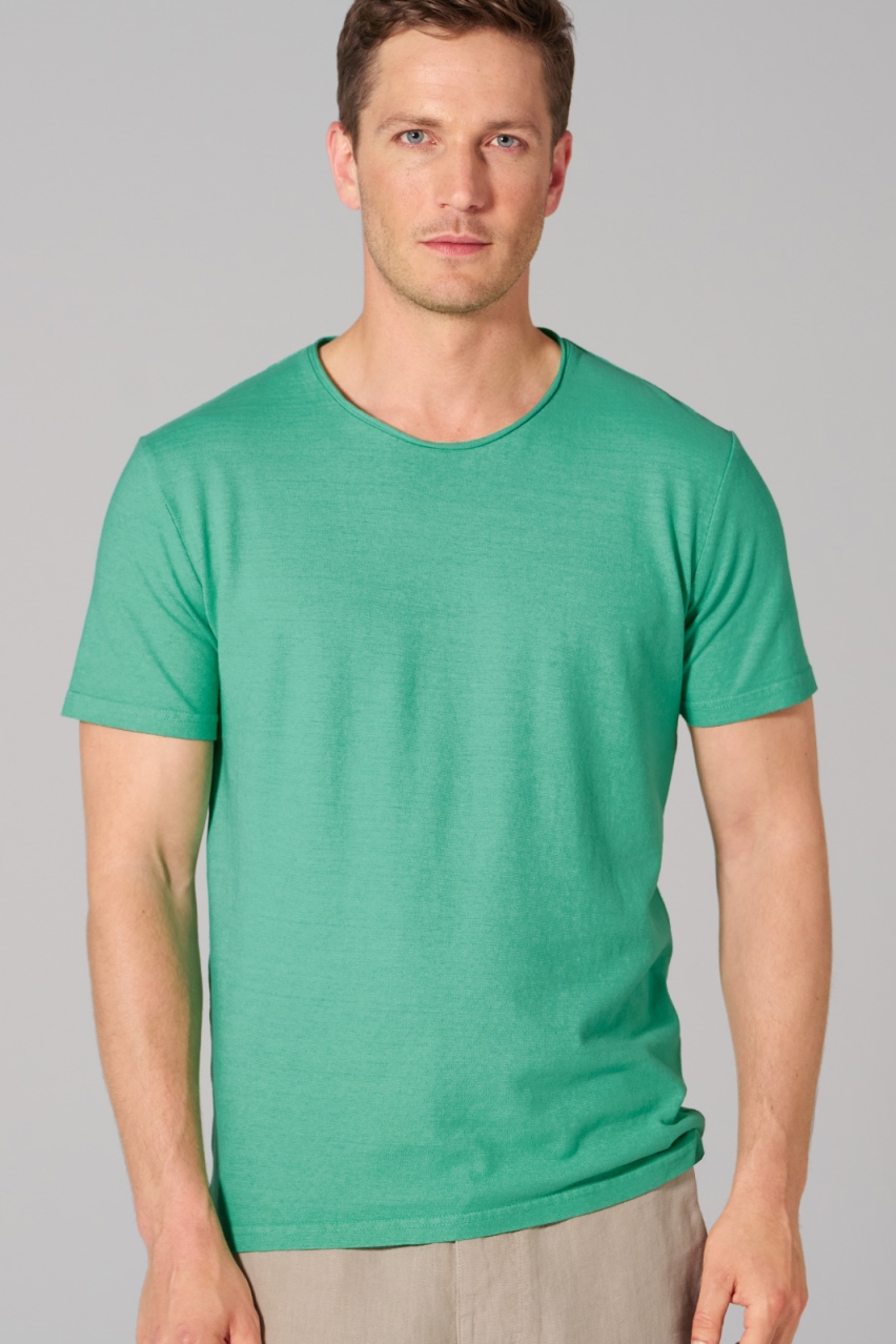 HempAge Herren vegan T-Shirt Mit Gerolltem Saum Miami Gr&Atilde;&frac14;n