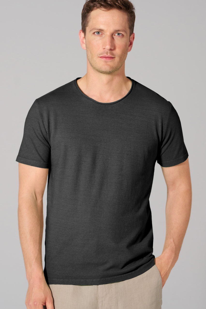 HempAge Herren vegan T-Shirt Mit Gerolltem Saum Schwarz