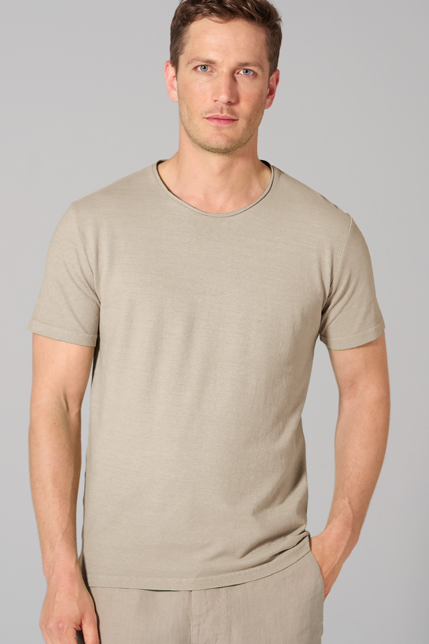 HempAge Herren vegan T-Shirt Mit Gerolltem Saum Thistle Beige