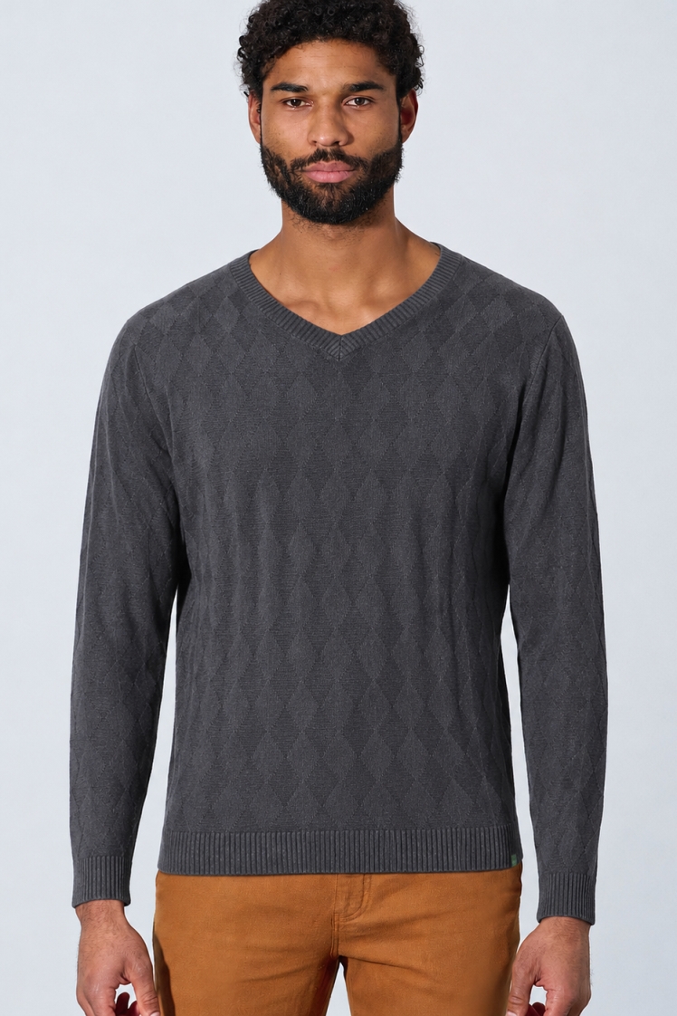 HempAge Herren vegan Pullover Mit V-Ausschnitt Anthrazit