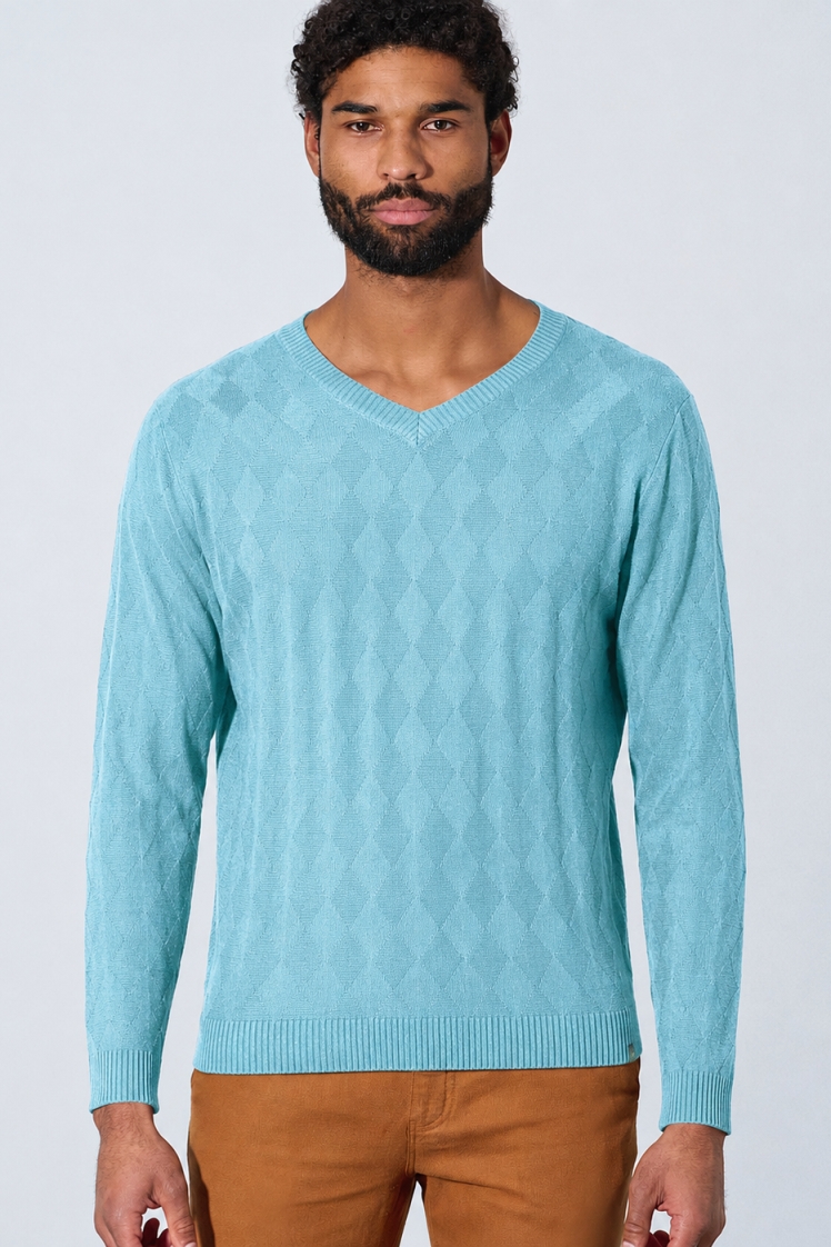 HempAge Herren vegan Pullover Mit V-Ausschnitt Wave Blau