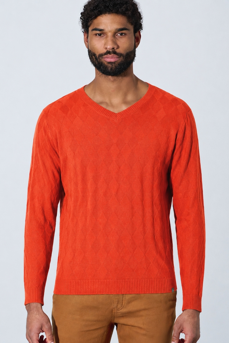 HempAge Herren vegan Pullover Mit V-Ausschnitt Ziegelorange