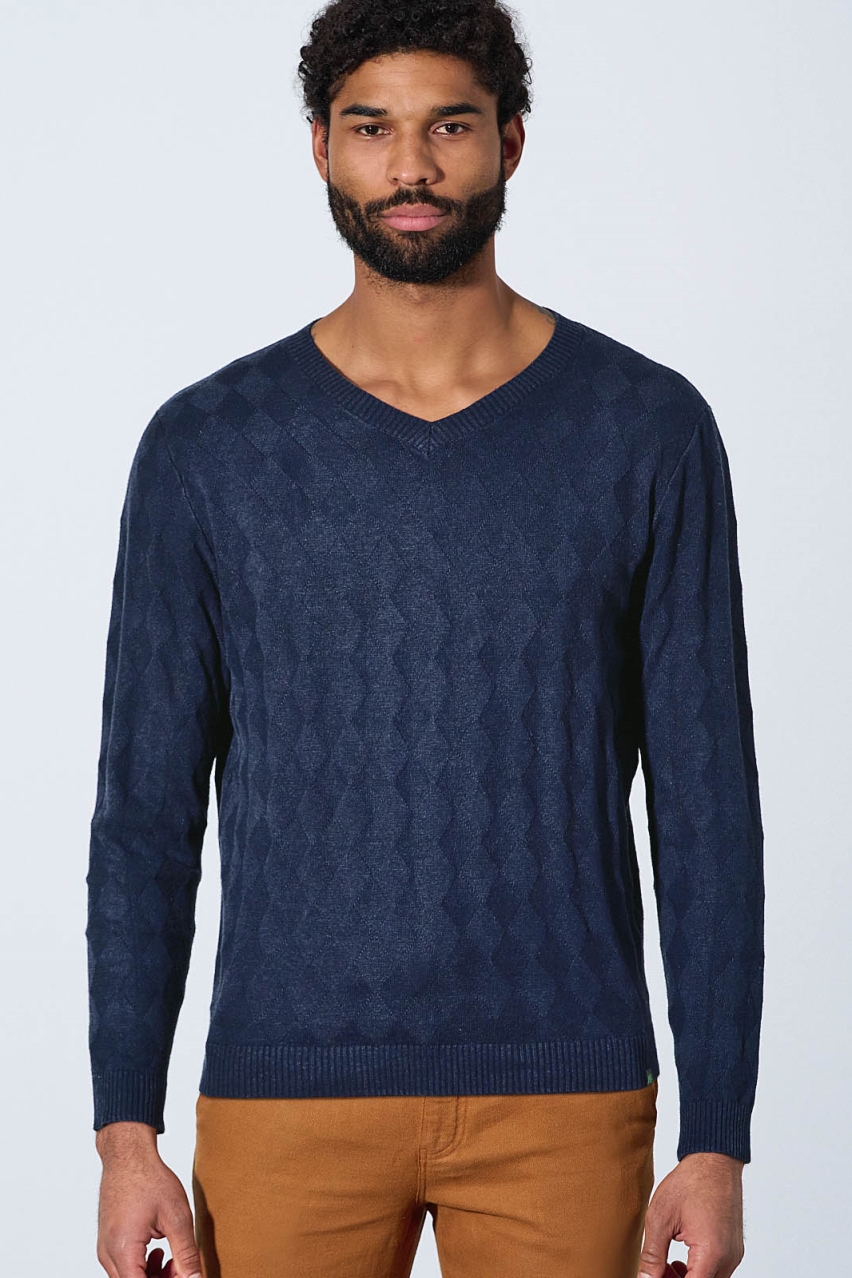 HempAge Herren vegan Pullover Mit V-Ausschnitt Marineblau