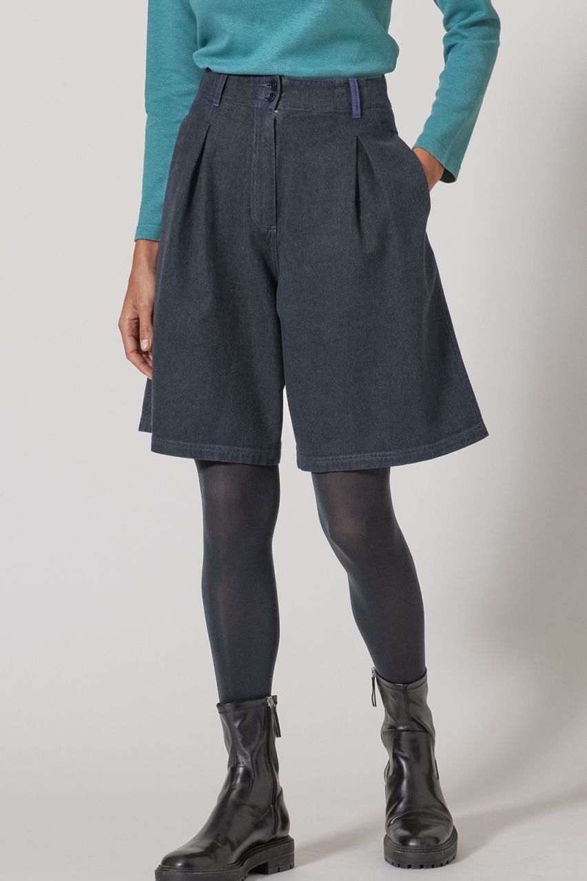 HempAge Damen vegan Bermudashorts Kariert Marineblau