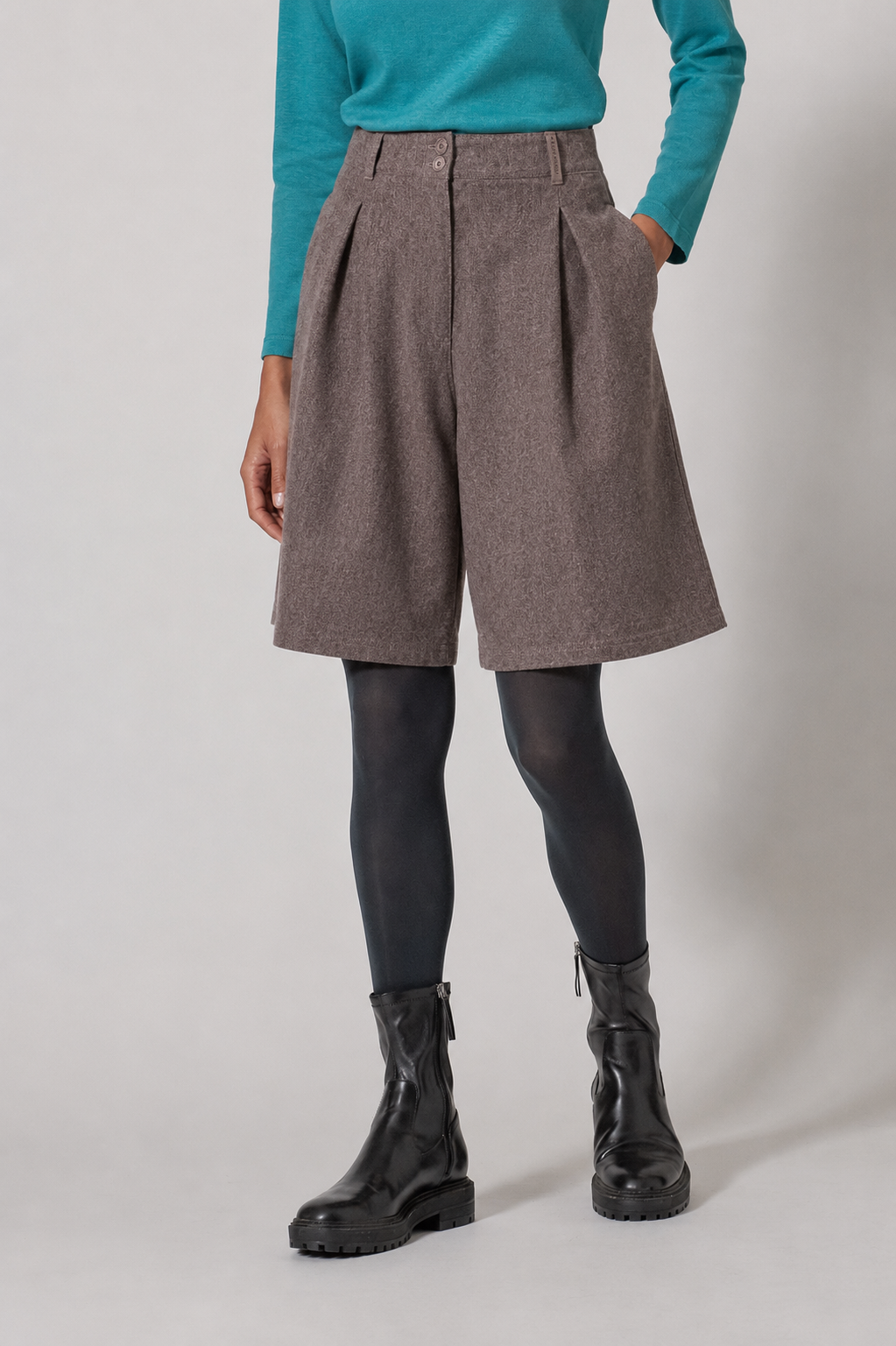 HempAge Damen vegan Bermuda Shorts Kariert Mokkafarben