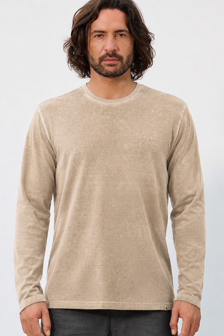 HempAge Herren vegan Langarmhemd Im Used Look Shiitake Braun