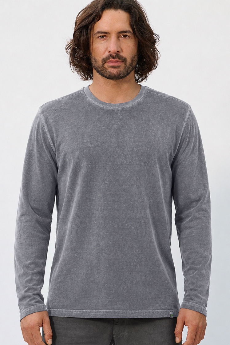 HempAge Herren vegan Langarmshirt Im Used Look Schiefergrau