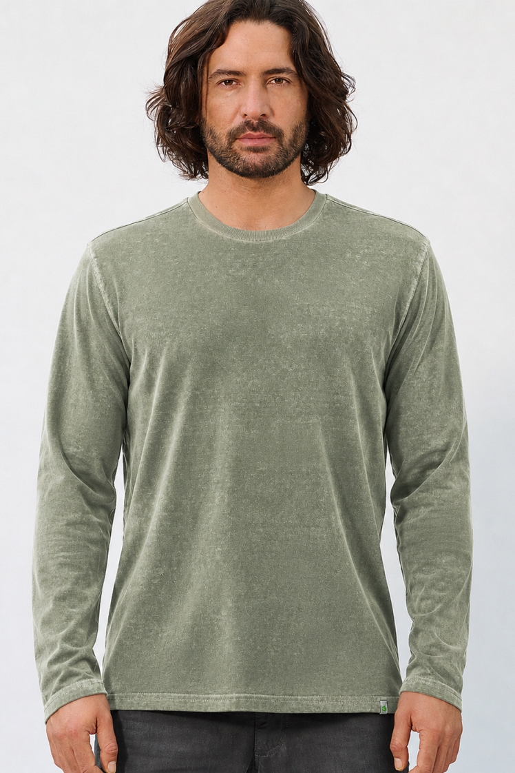 HempAge Herren vegan Langarmhemd Im Used Look Moosgr&Atilde;&frac14;n