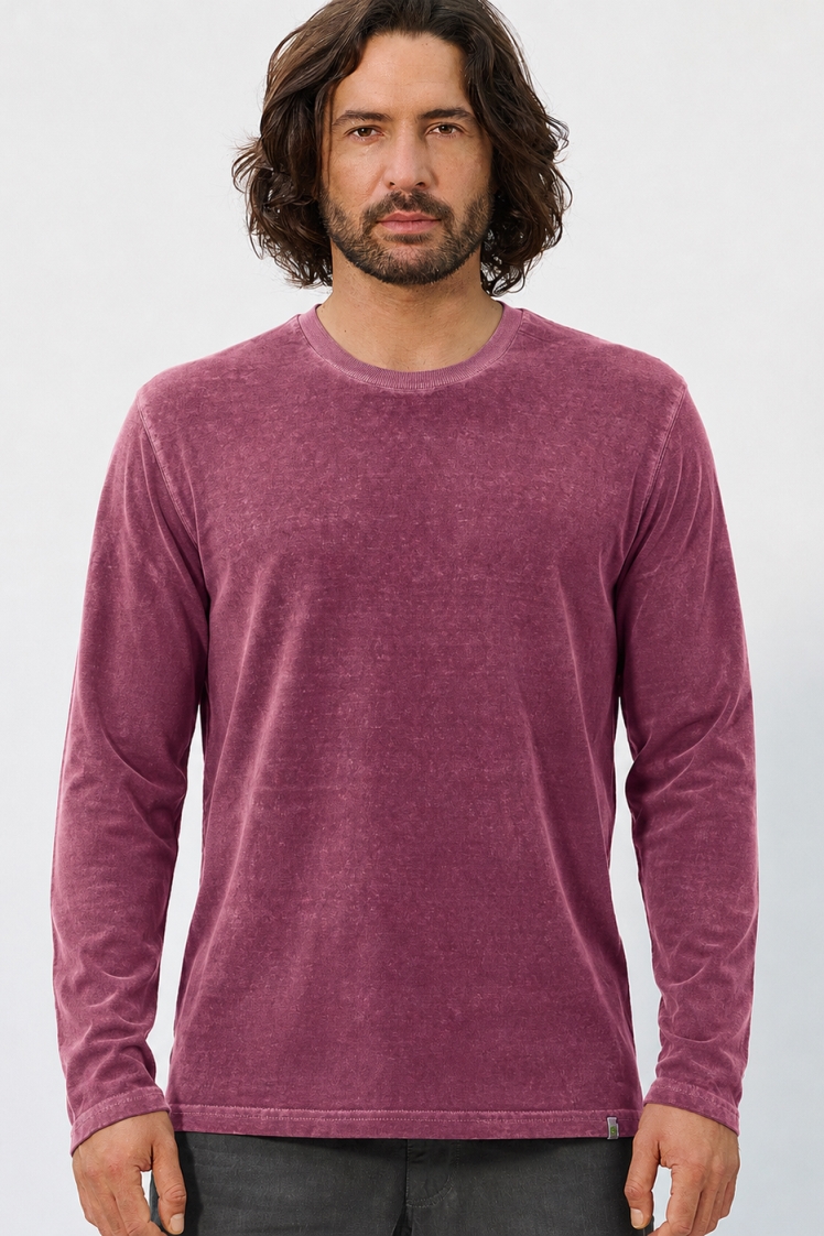 HempAge Herren vegan Lang&Atilde;&curren;rmliges Shirt Im Used Look Weinrot