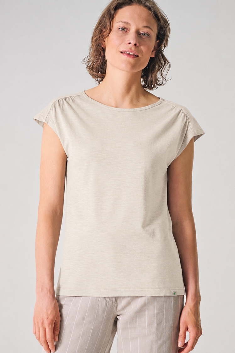 HempAge Damen vegan T-Shirt Mit Ausschnitt Am R&Atilde;&frac14;cken Distel Beige