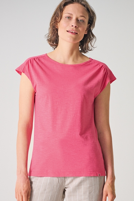 HempAge Damen vegan T-Shirt Mit Ausschnitt Am R&Atilde;&frac14;cken Hibiskus Rosa