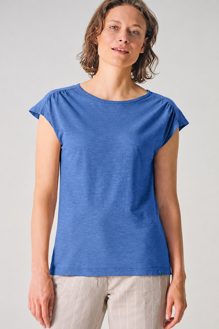 HempAge Damen vegan T-Shirt Mit Ausschnitt Am R&Atilde;&frac14;cken K&Atilde;&para;nigsblau