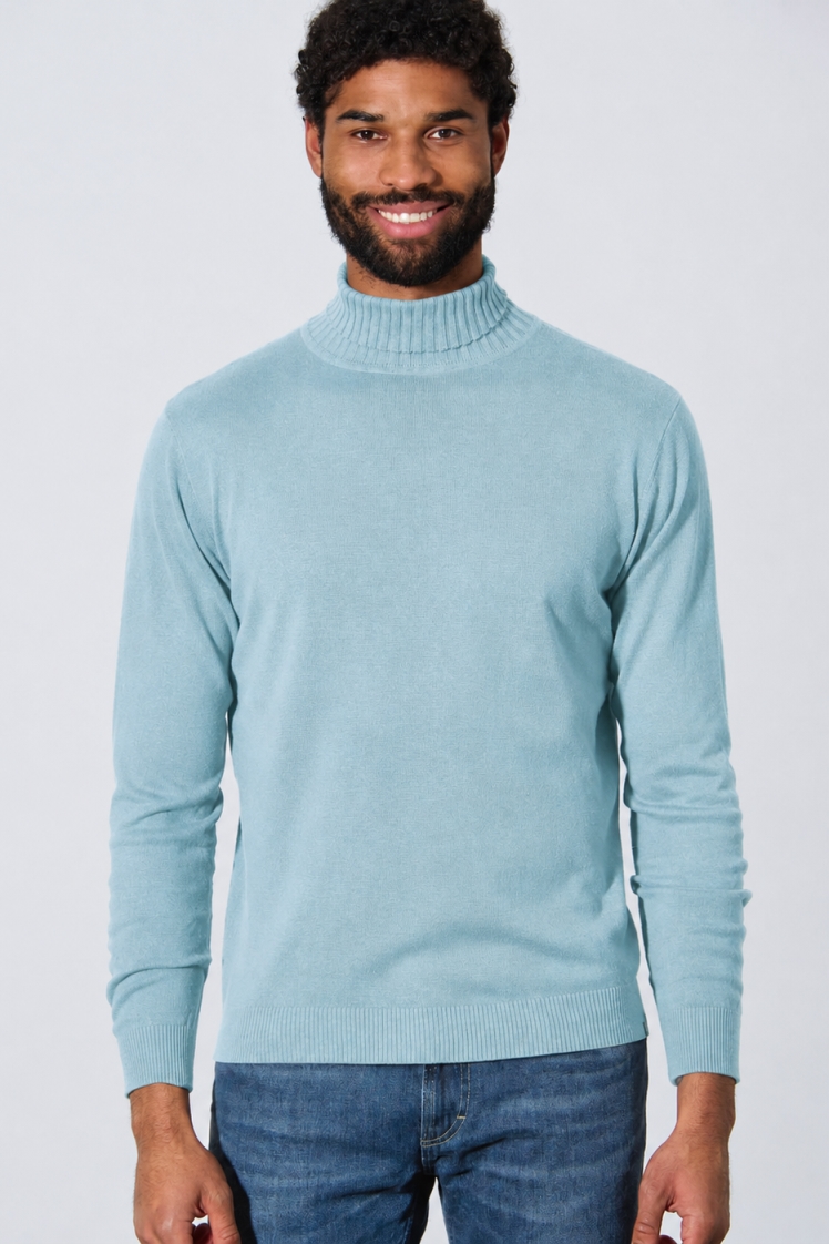 HempAge Herren vegan Pullover Feiner Rollkragen Wave Blau