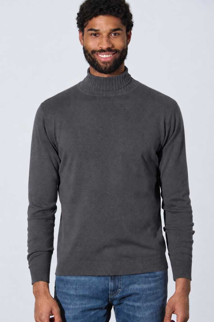 HempAge Herren vegan Feiner Rollkragenpullover In Anthrazit