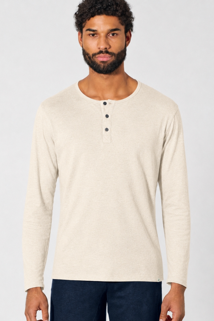 HempAge Herren vegan Langarm Henley Aus Geb&Atilde;&frac14;rstetem Stoff Gobi, Beige