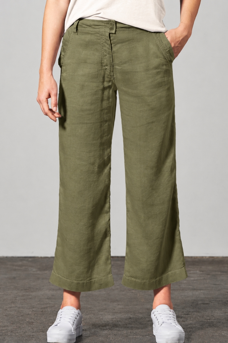 HempAge Damen vegan Culotte Mit Hoher Taille 7/8 L&Atilde;&curren;nge Torfgr&Atilde;&frac14;n