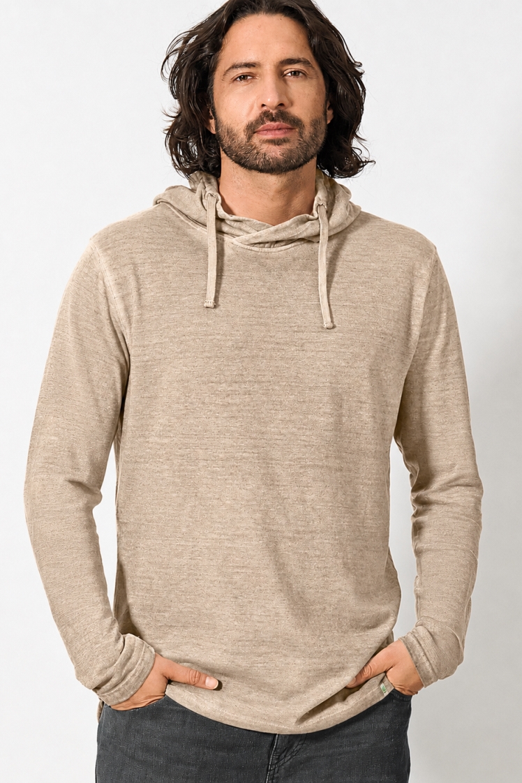 HempAge Herren vegan Kapuzen-T-Shirt Shitake Braun