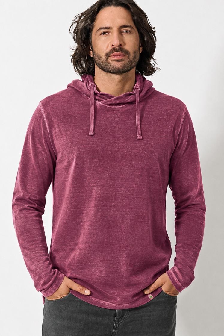 HempAge Herren vegan Kapuzen-T-Shirt Weinrot