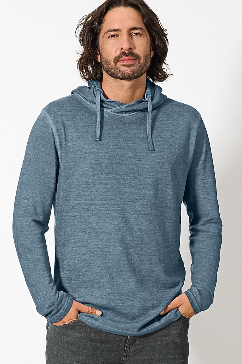 HempAge Herren vegan Kapuzen-T-Shirt In Taubenblau