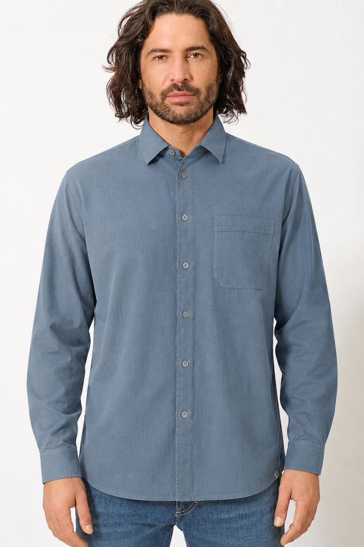 HempAge Herren vegan Hemd Worker In Taubenblau