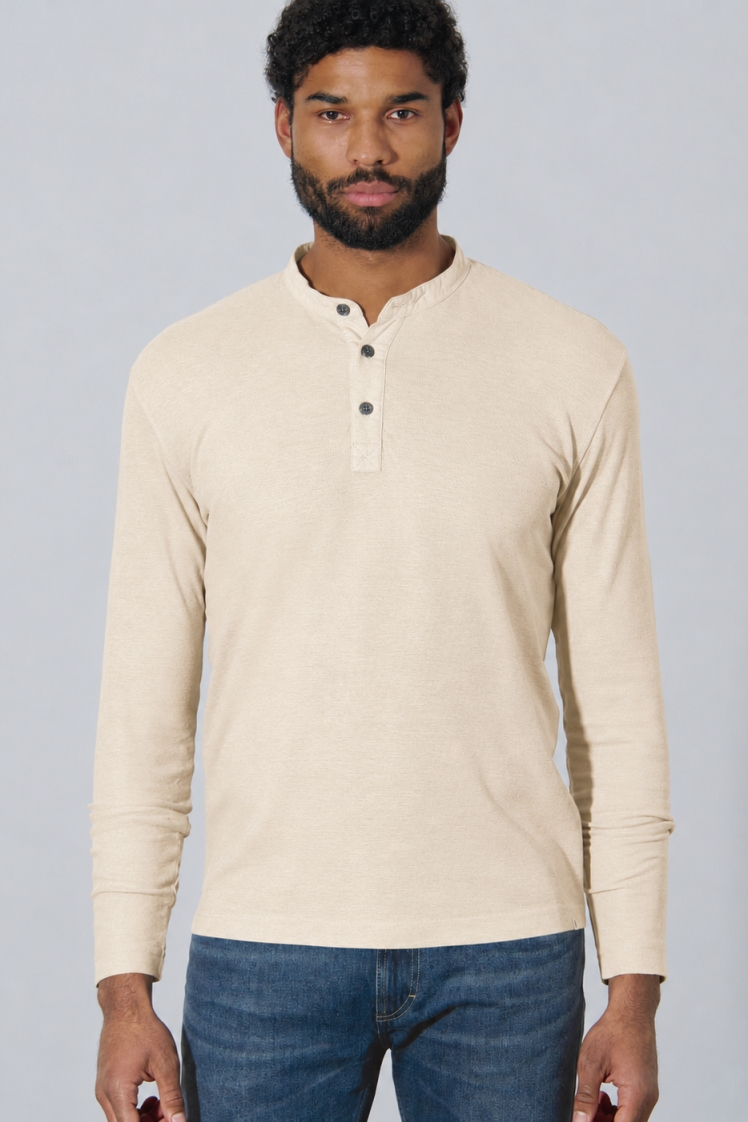 HempAge Herren vegan Lang&Atilde;&curren;rmliges Freizeit Shirt Gobi In Beige