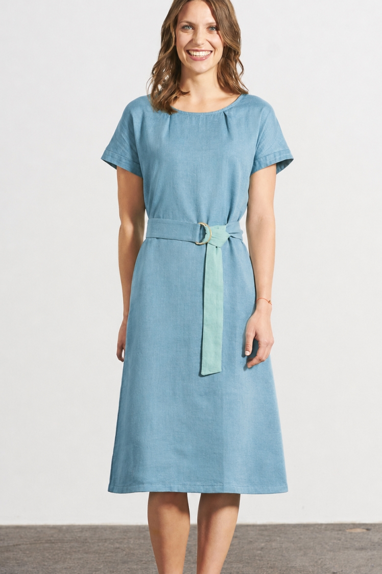 HempAge Damen vegan Midi Kleid Timeless Wave In Blau